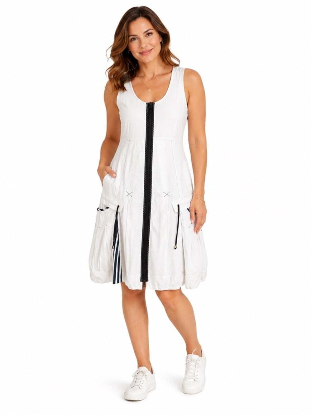 Jane & John Nautical Striped Dress Large Blue White Sleeveless Coastal Classic